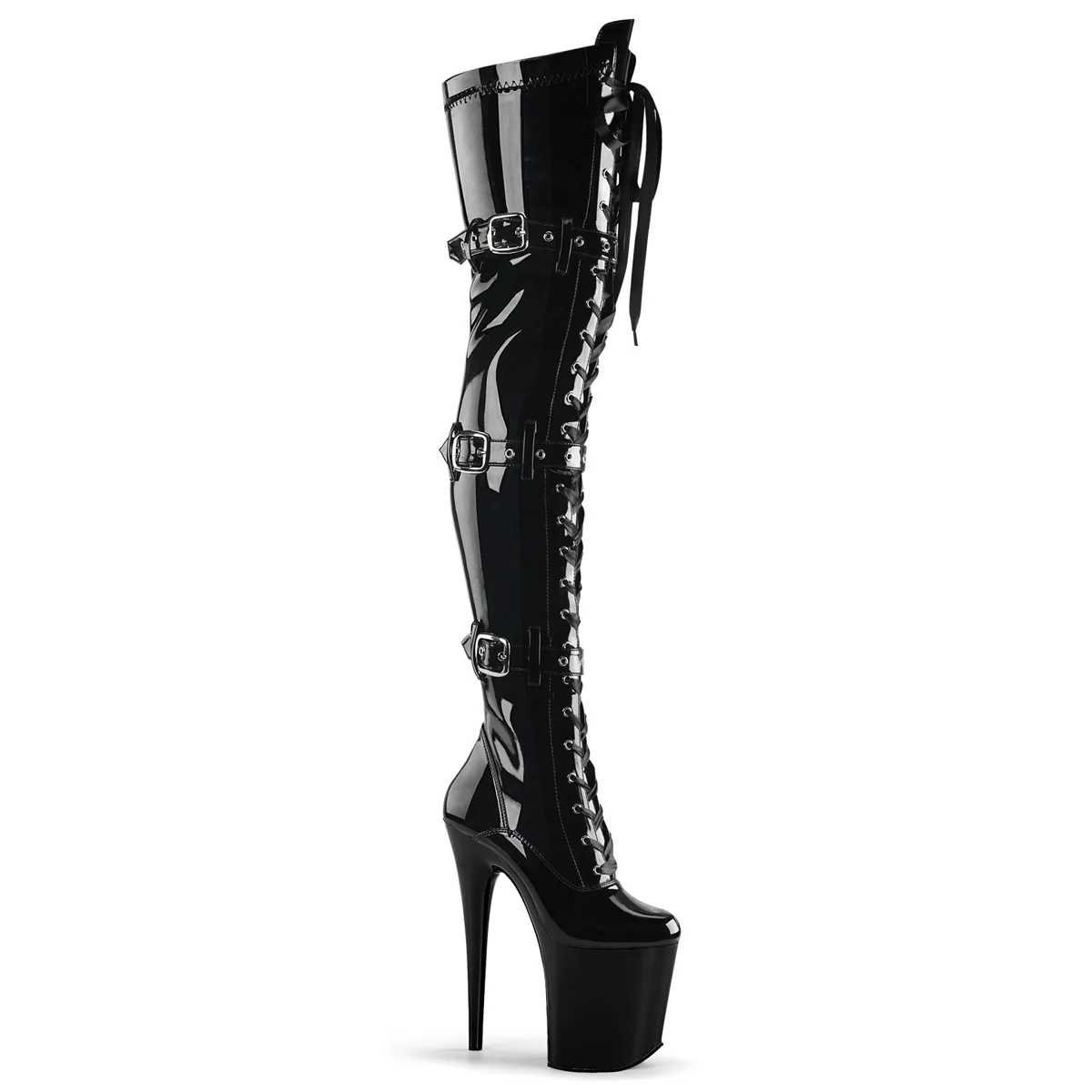 Black Patent 8 Inch Exotic Dancer Thigh High boots - Pleaser FLAMINGO-3028 - Image 6