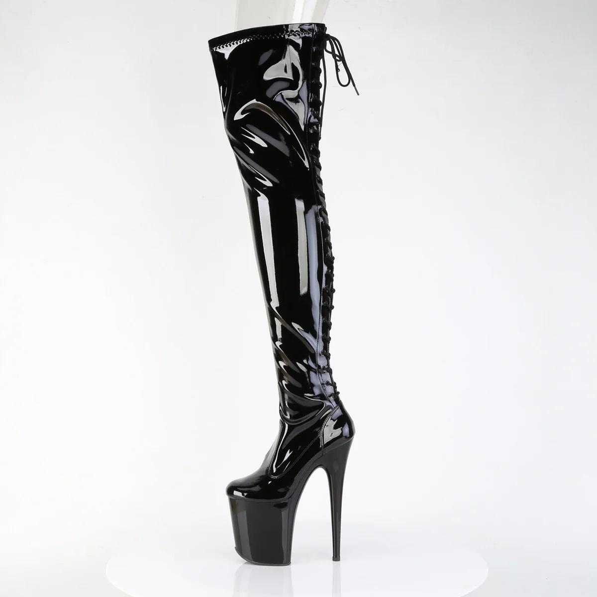Black Patent 8 Inch Strippers Thigh High boots - Pleaser FLAMINGO-3850 - Image 3