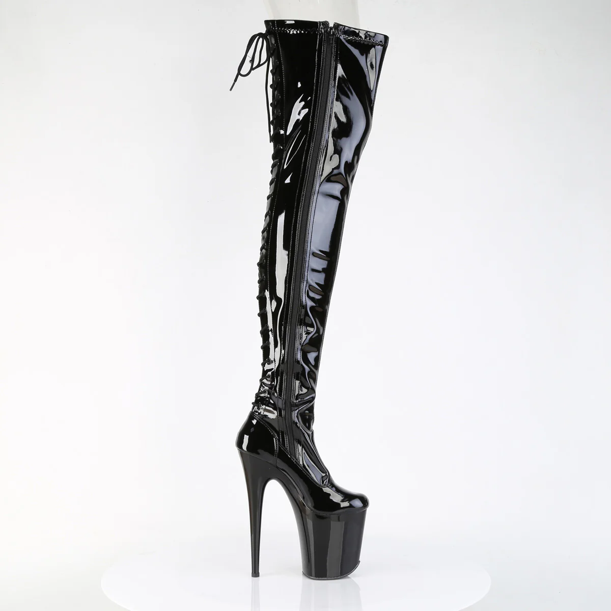Black Patent 8 Inch Strippers Thigh High boots - Pleaser FLAMINGO-3850 - Image 5