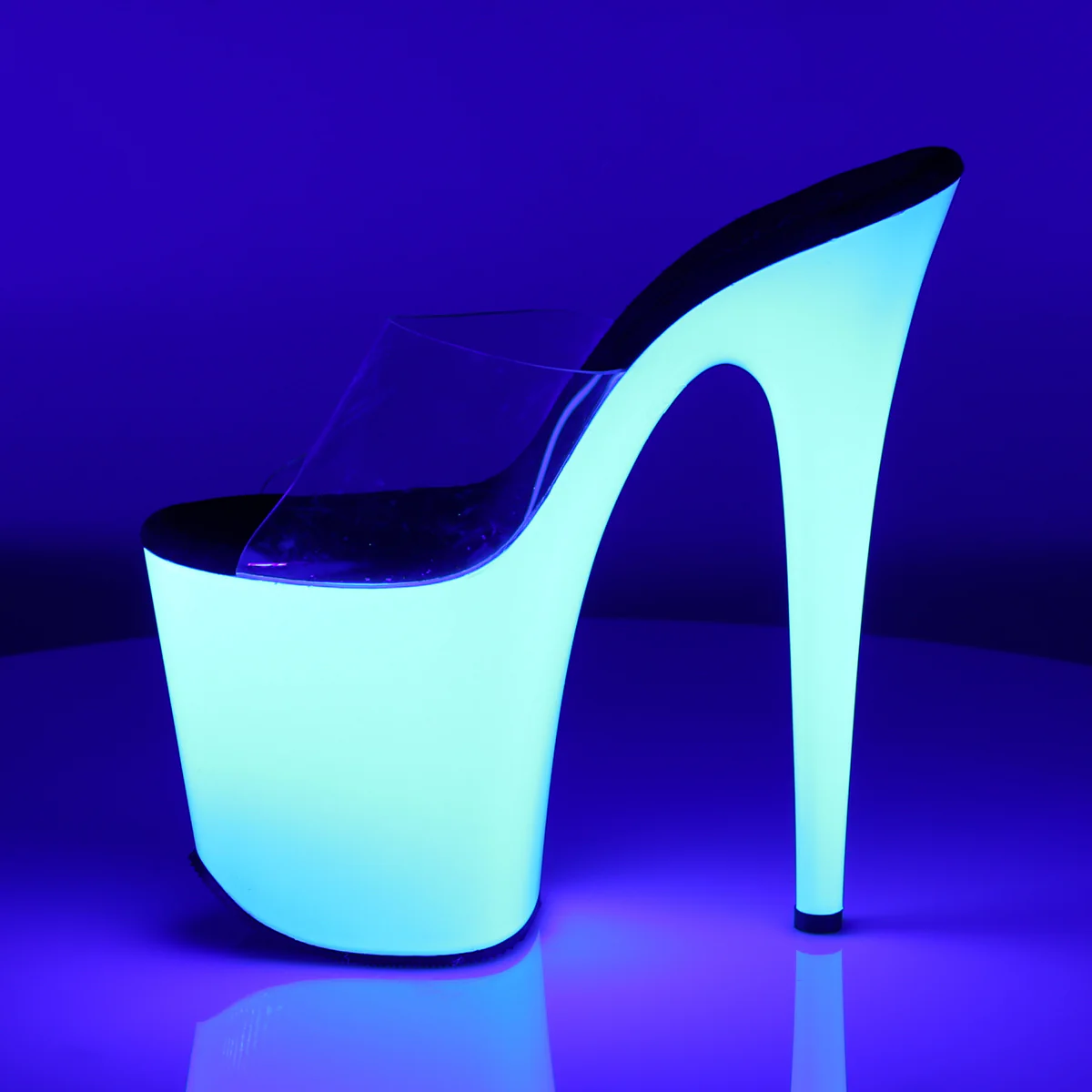 Neon White 8 Inch Strippers Platform Shoes - Pleaser FLAMINGO-801UV - Image 3