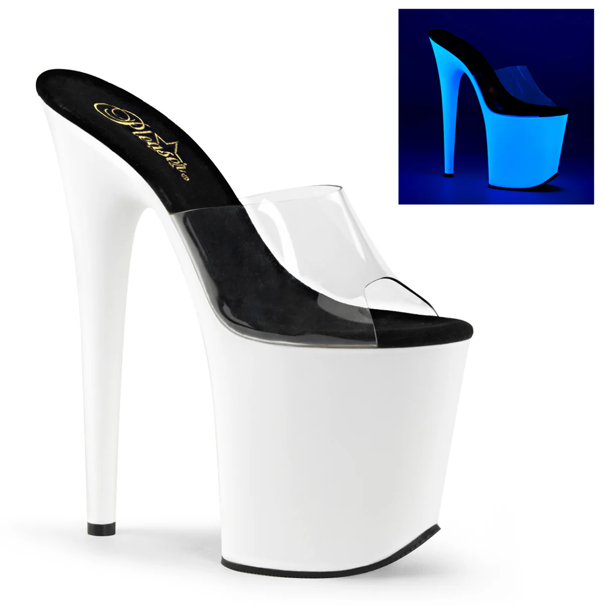 Neon White 8 Inch Strippers Platform Shoes - Pleaser FLAMINGO-801UV - Image 6