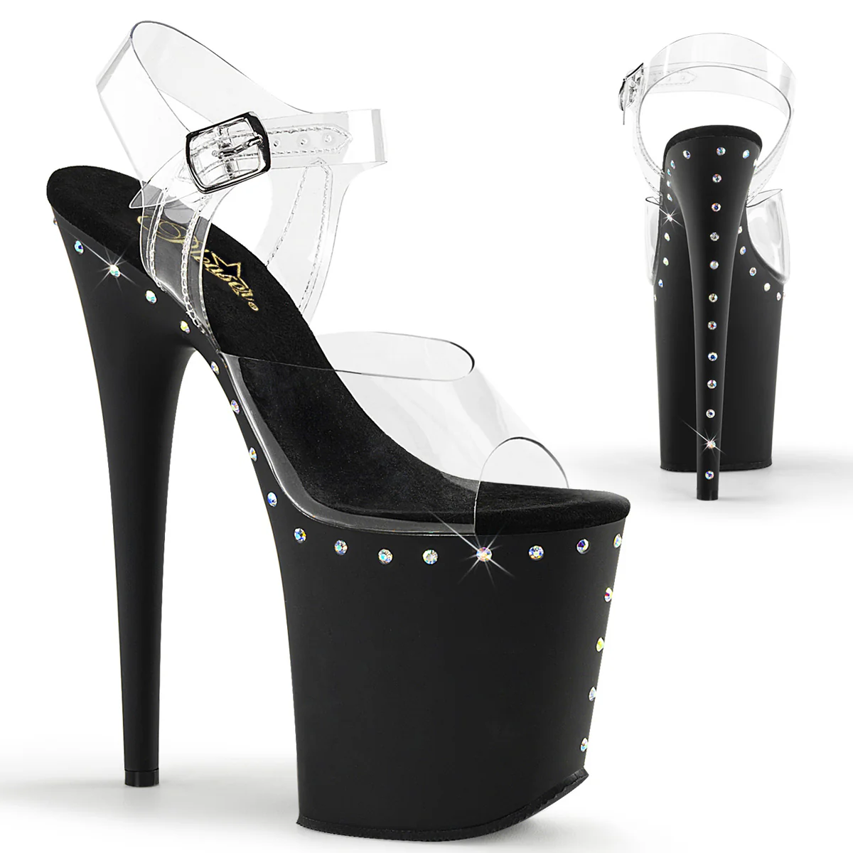 Clear Black 8 Inch Exotic Dancer Platform Shoes - Pleaser FLAMINGO-808ABLS