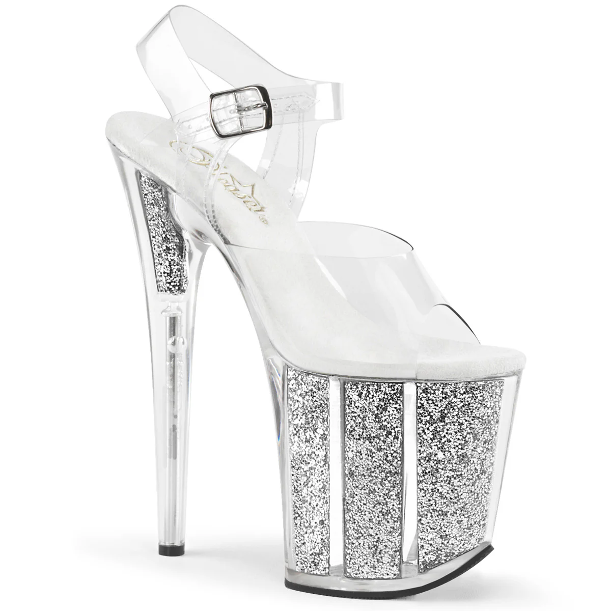 Silver Glitter 8 Inch Pole Dance Platform Shoes - Pleaser FLAMINGO-808G - Image 6