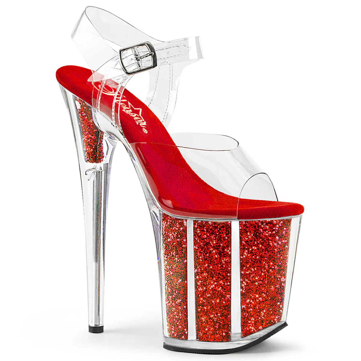 Red Glitter 8 Inch Pole Dancing Platform Shoes -  Pleaser FLAMINGO-808G