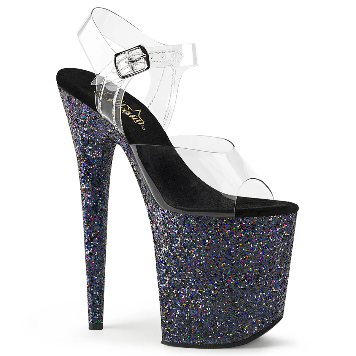 Black Glitter 8 Inch Pole Dancer Platform Shoes -  Pleaser FLAMINGO-808LG