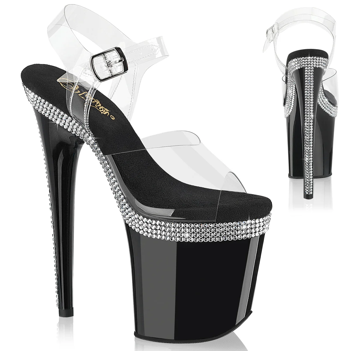 Clear Black 8 Inch Exotic Dance Platform Shoes - Pleaser FLAMINGO-808MLS