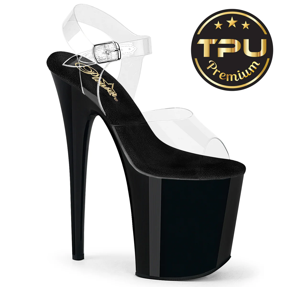 Clear Black 8 Inch High Dancers Pole Heels - Pleaser FLAMINGO-808PREM