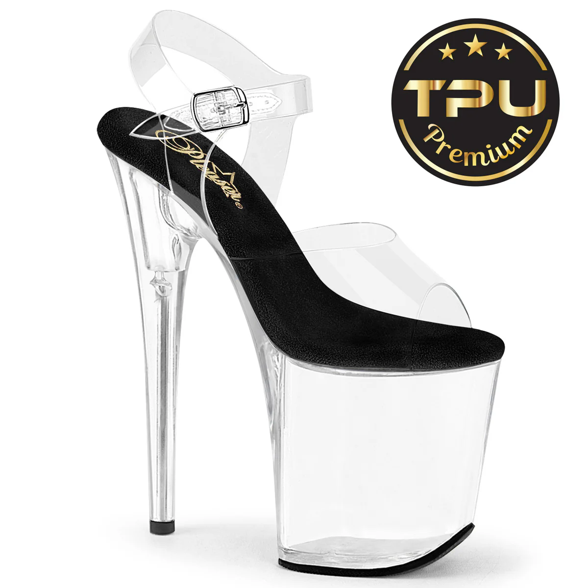 Clear Black 8 Inch Platform Dancer Pole Heels - Pleaser FLAMINGO-808PREM