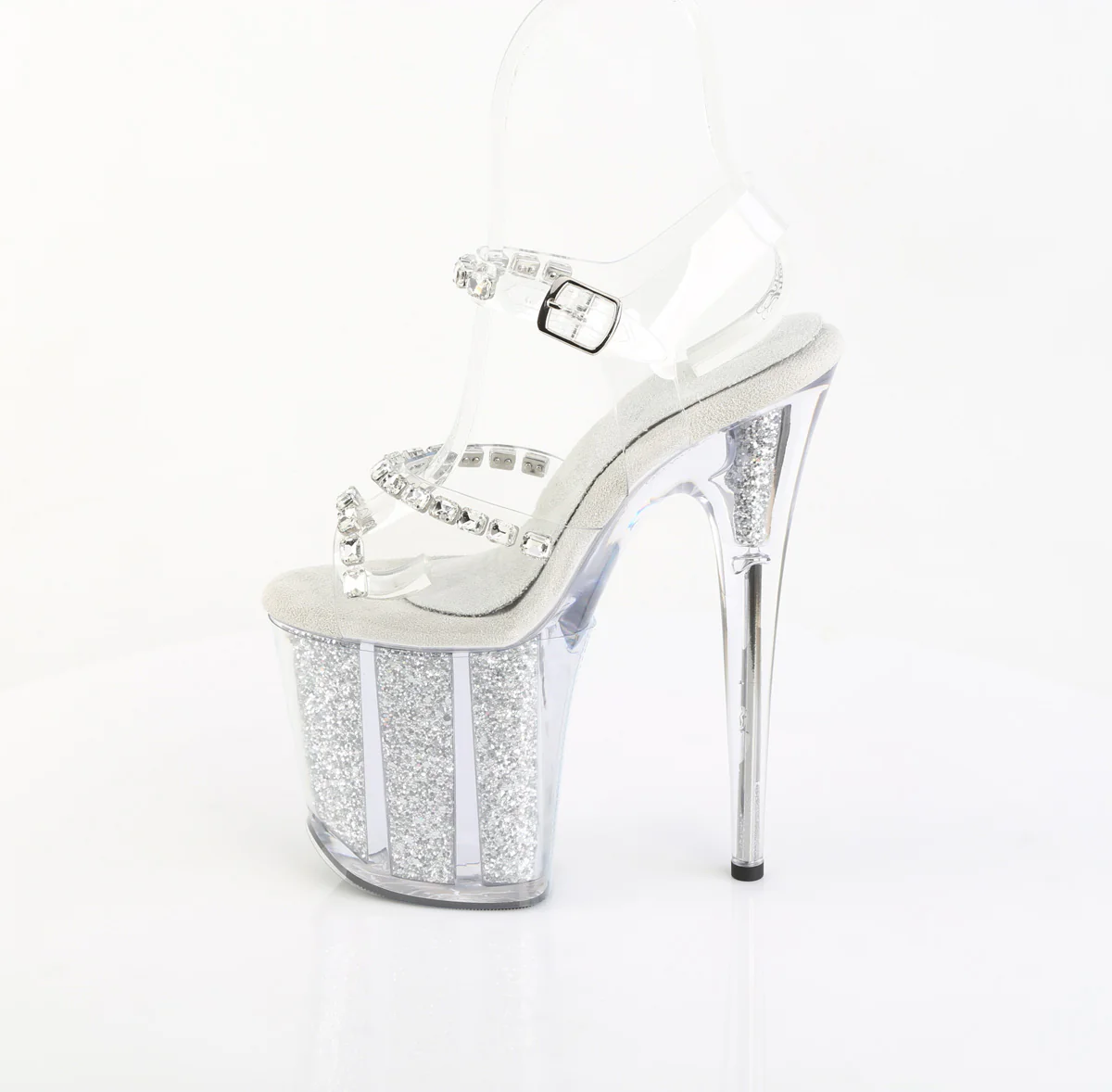 Clear Silver 8 Inch Platform Sexy Pole Heels - Pleaser FLAMINGO-808PREM-STN - Image 3