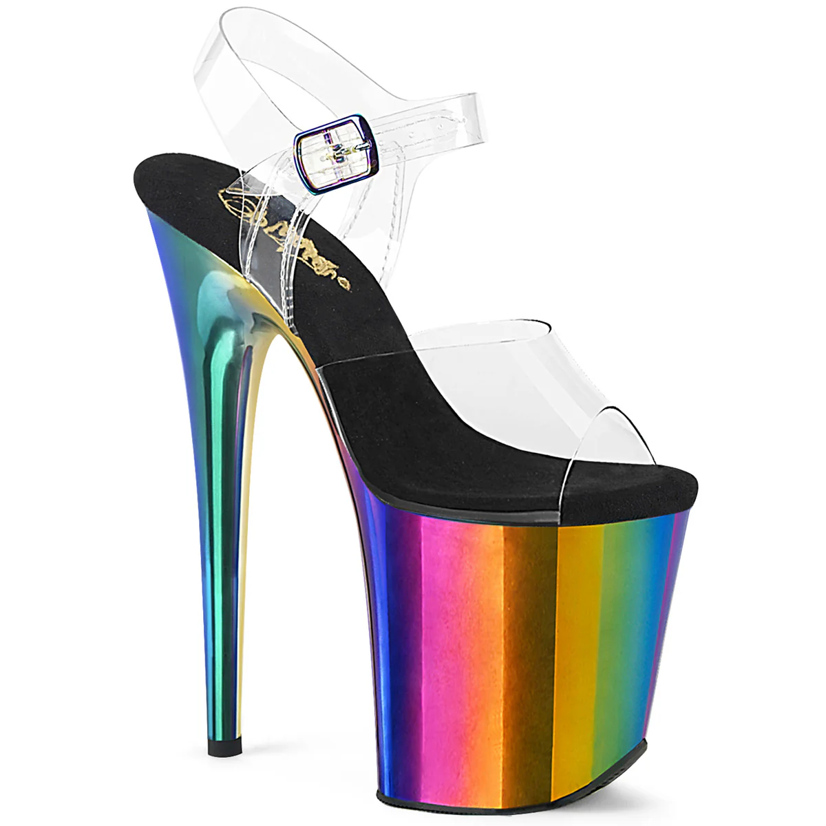 Rainbow Chrome 8 Inch Sexy Platform Pole Heels -  Pleaser FLAMINGO-808RC