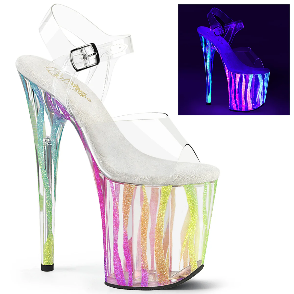 Rainbow Glitter 8 Inch Platform Dancer Pole Heels -  Pleaser FLAMINGO-808RG-03