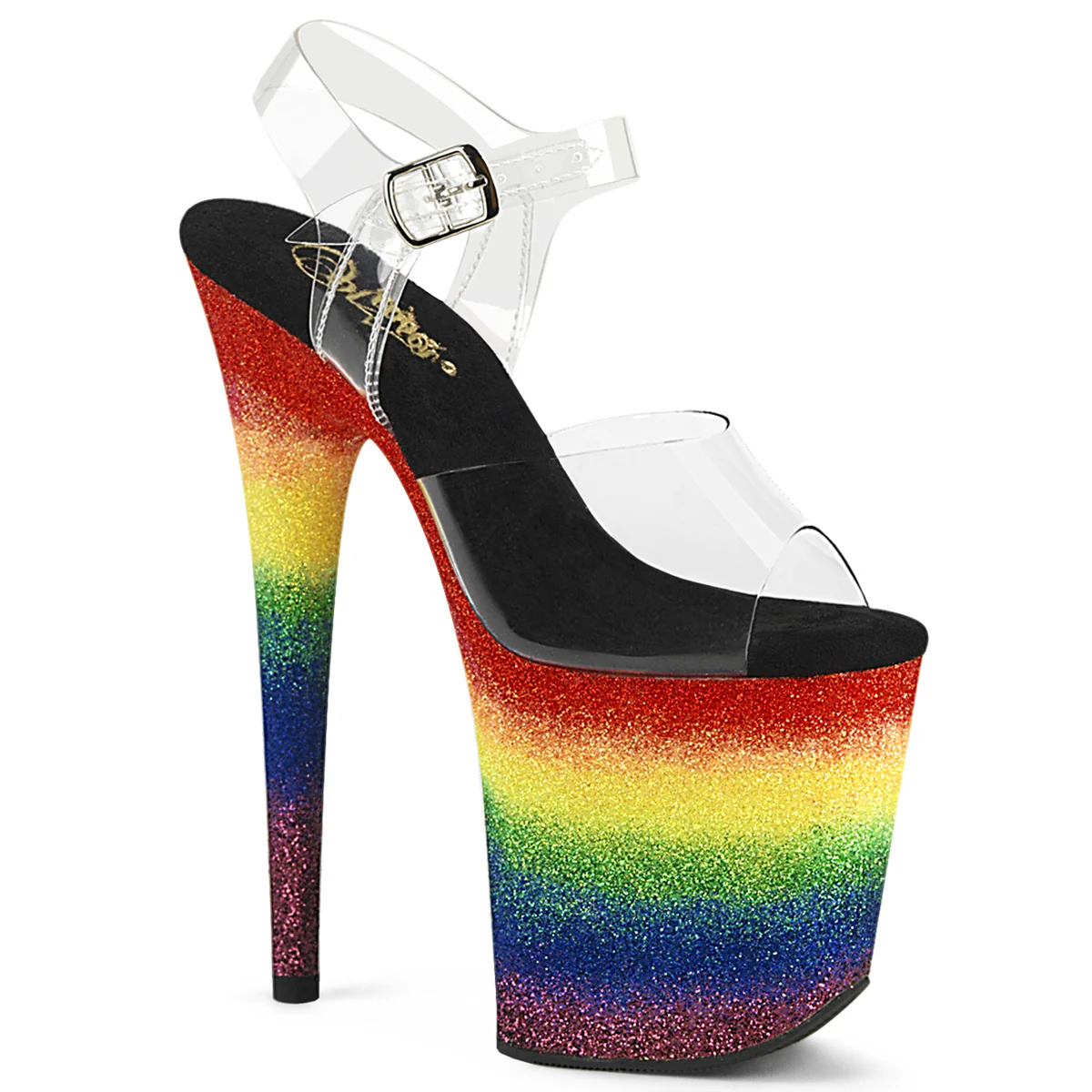 Rainbow Glitter 8 Inch High Dancers Pole Heels - Pleaser FLAMINGO-808RG-04