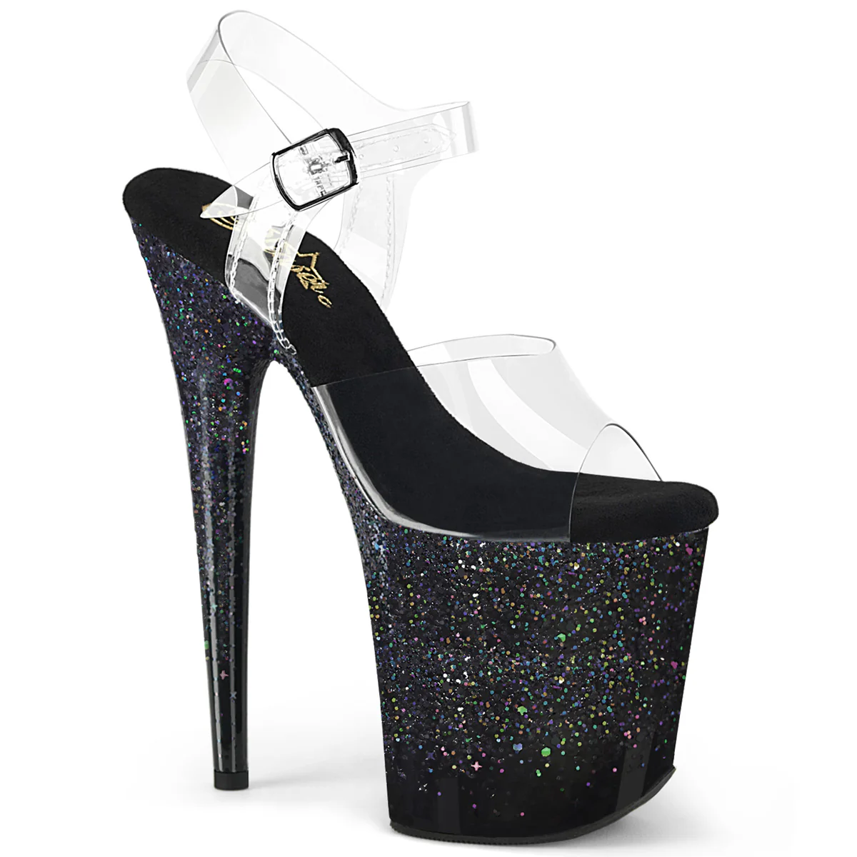 Black Glitter 8 Inch Performance High Pole Heels - Pleaser FLAMINGO-808SS