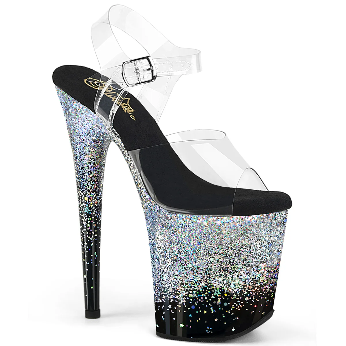 Silver Multi Glitter 8 Inch Statement Dancer Pole Heels -  Pleaser FLAMINGO-808SS