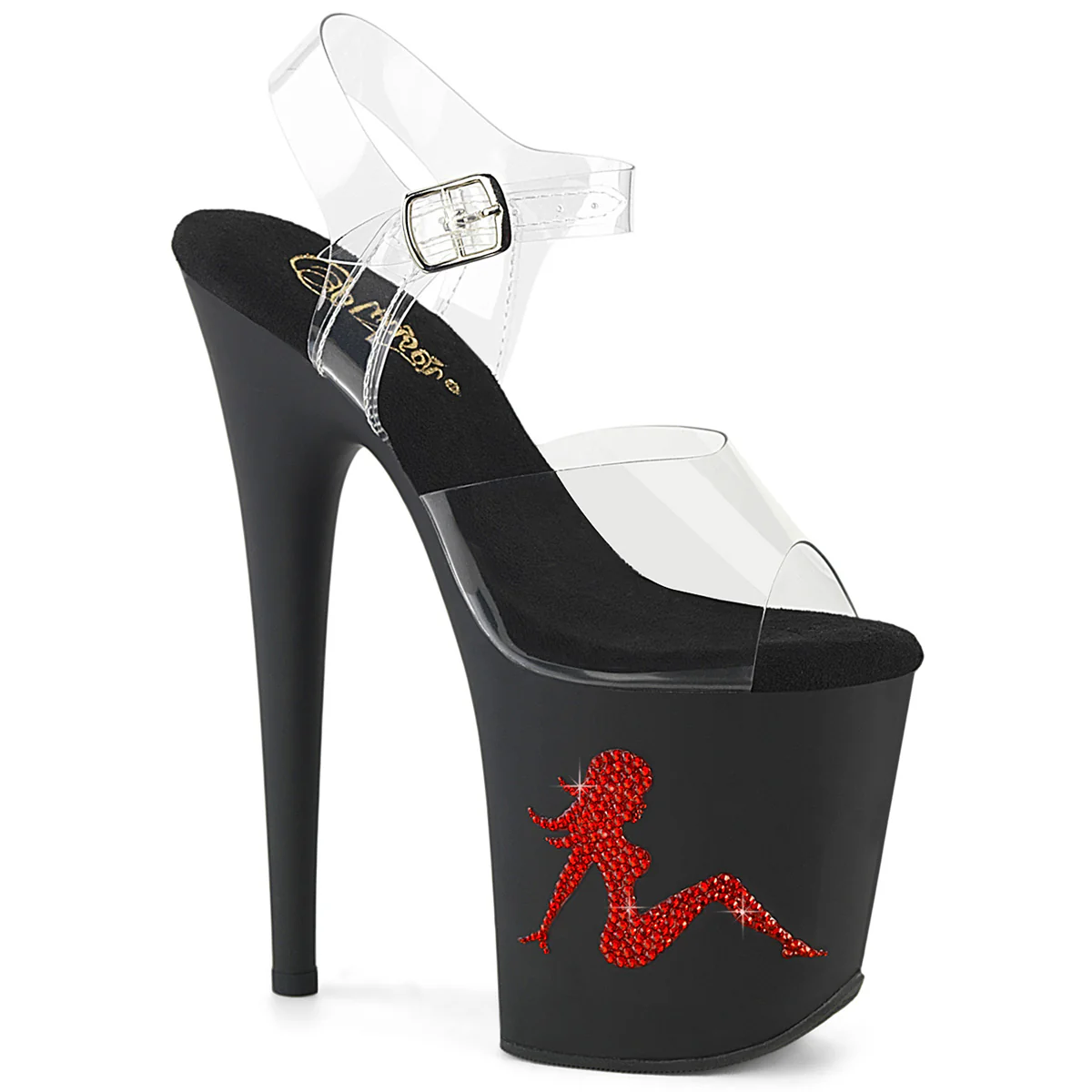 Black Red 8 Inch Performance High Pole Heels - Pleaser FLAMINGO-808TGRS