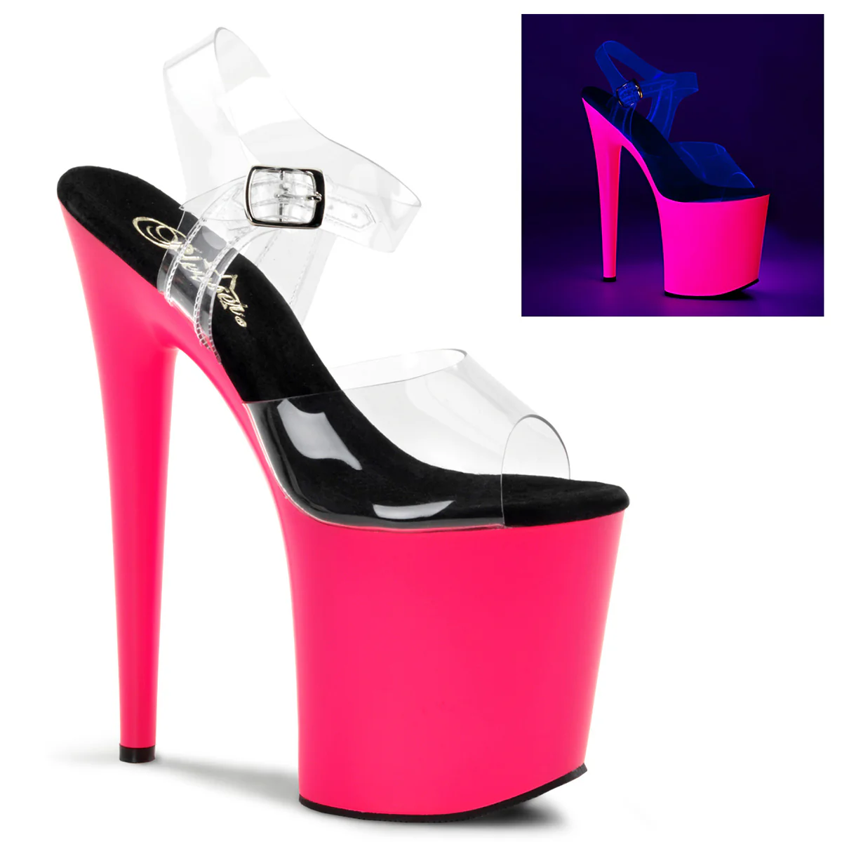 Neon Pink 8 Inch Sexy Platform Pole Heels - Pleaser FLAMINGO-808UV - Image 6