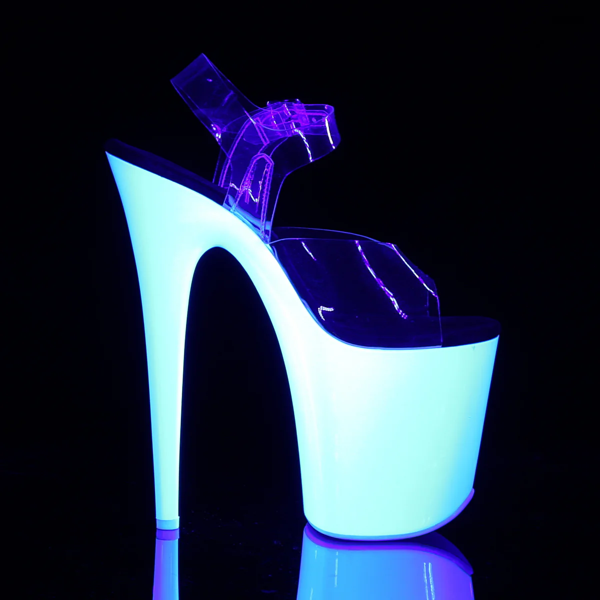 Neon White 8 Inch Sexy Platform Pole Heels - Pleaser FLAMINGO-808UV - Image 5