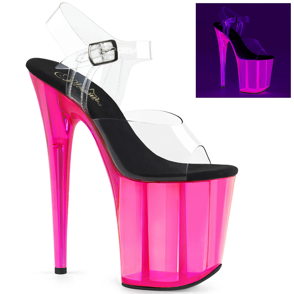 H. Pink 8 Inch High Dancers Pole Heels - Pleaser FLAMINGO-808UVT - Image 6