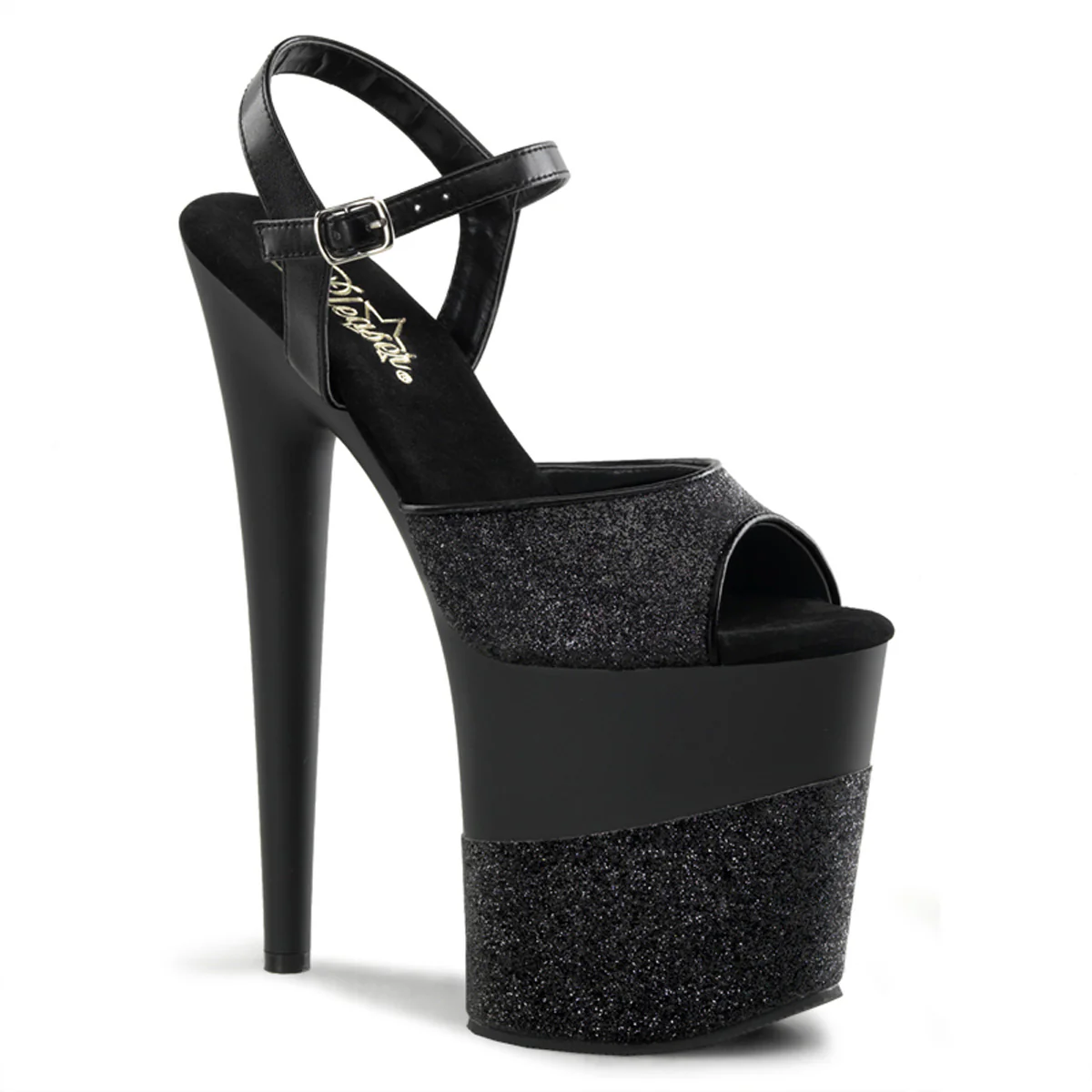 Black Glitter 8 Inch Performance High Pole Heels -  Pleaser FLAMINGO-809-2G - Image 6