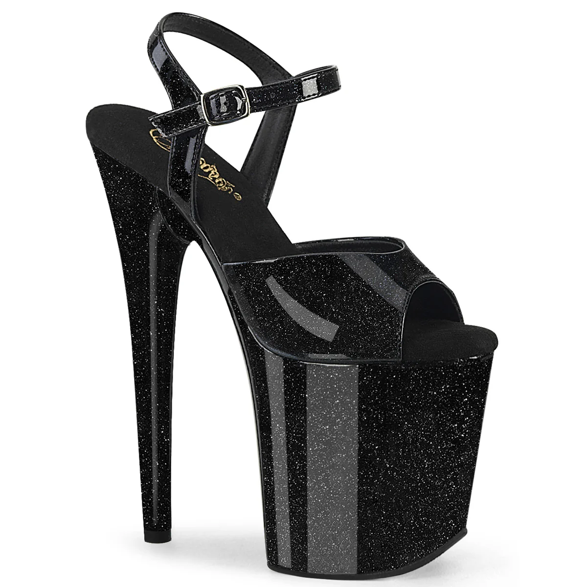 Black Glitter 8 Inch Fetish High Dancing Heels -  Pleaser FLAMINGO-809GP
