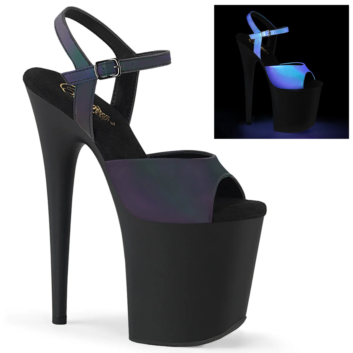 Green Multi Reflective 8 Inch Platform Sexy Pole Heels - Pleaser FLAMINGO-809REFL