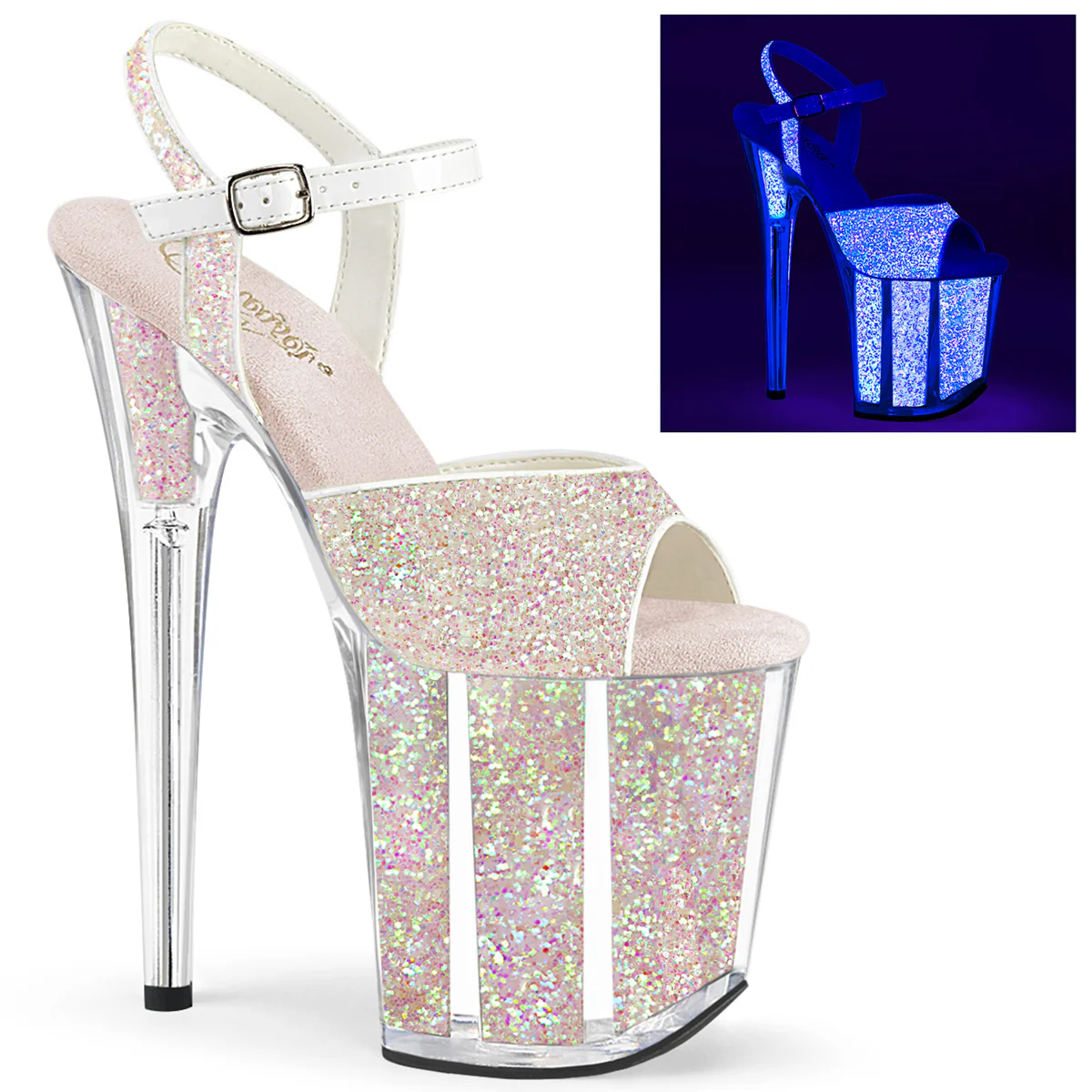 Neon Opal Glitter 8 Inch Pole Dance Platform Shoes -  Pleaser FLAMINGO-810UVG - Image 6