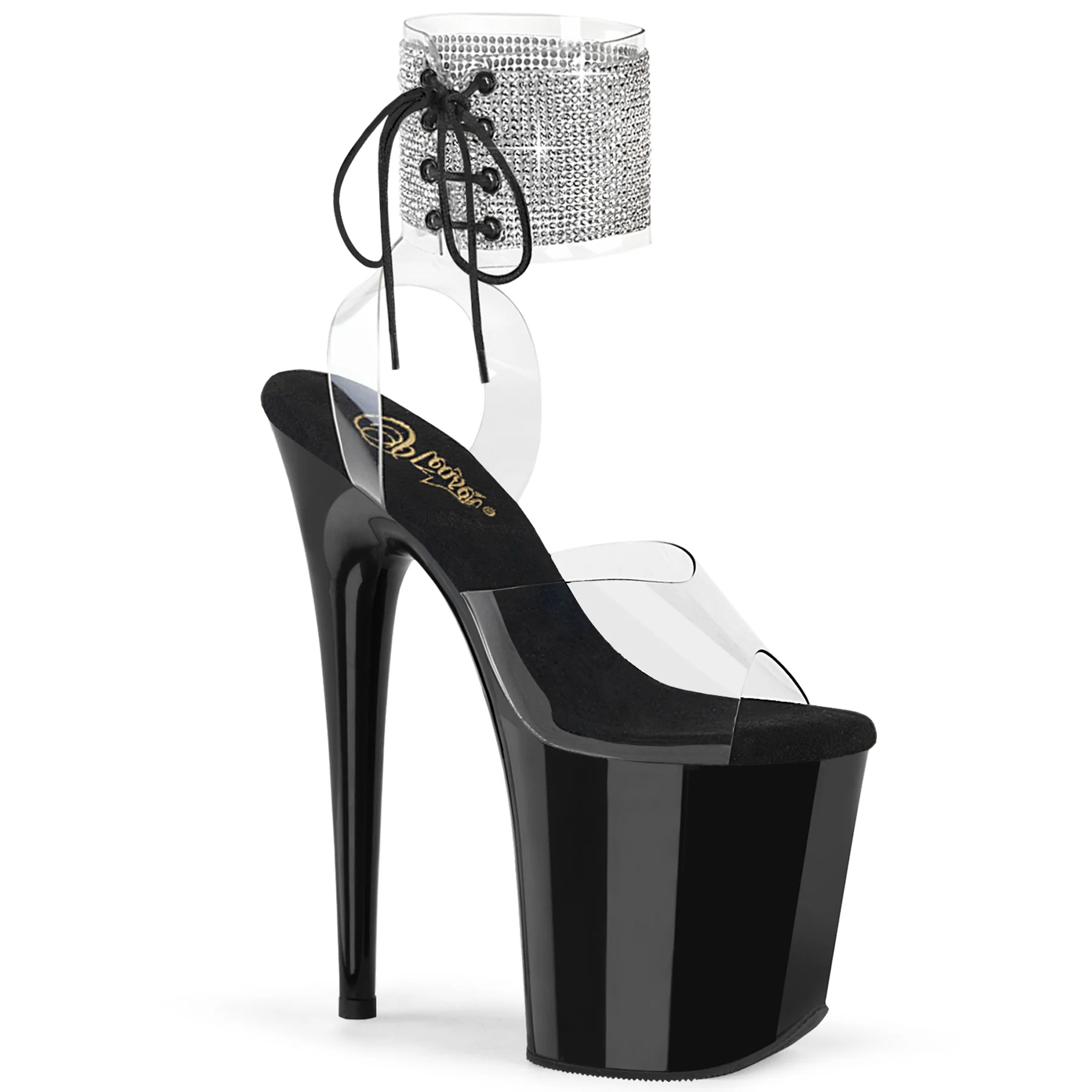 Clear Black 8 Inch Platform Sexy  Pole Heels -  Pleaser FLAMINGO-891-2RS