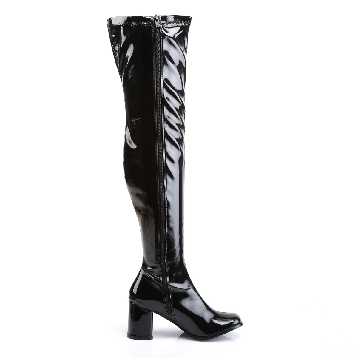 Black Patent 3 Inch Retro 70s Boots - Funtasma GOGO-3000 - Image 5