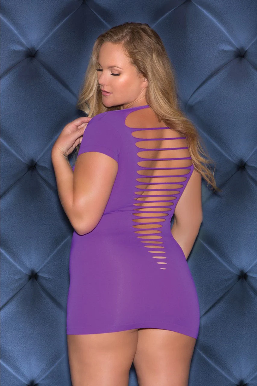 GL32014X GLITTER Glitter Cap sleeve scoop neck mini dress Purple - Image 3