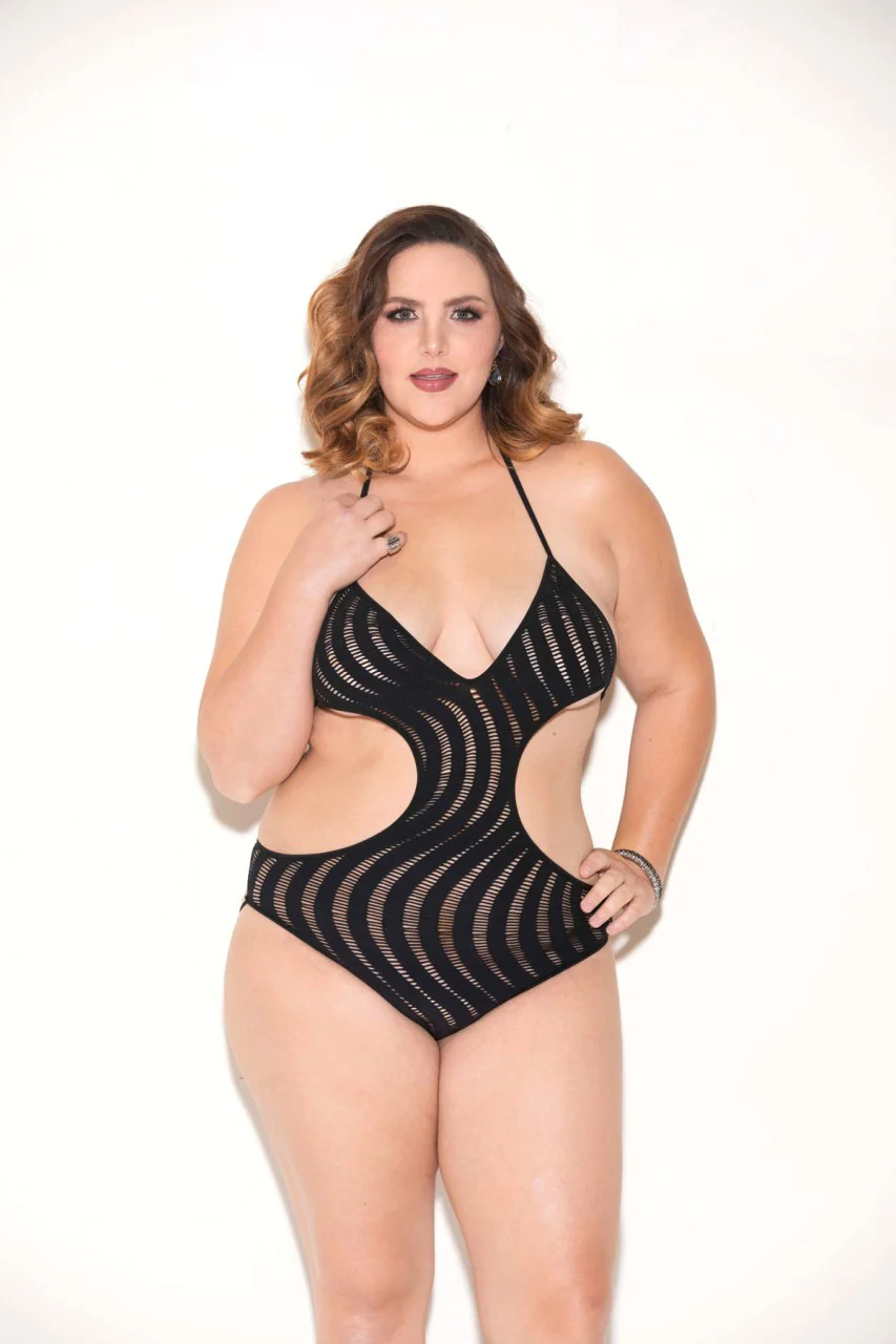 GL35070X Sexy Glitter Lingerie Plus Size Swirl Cut Out Teddy