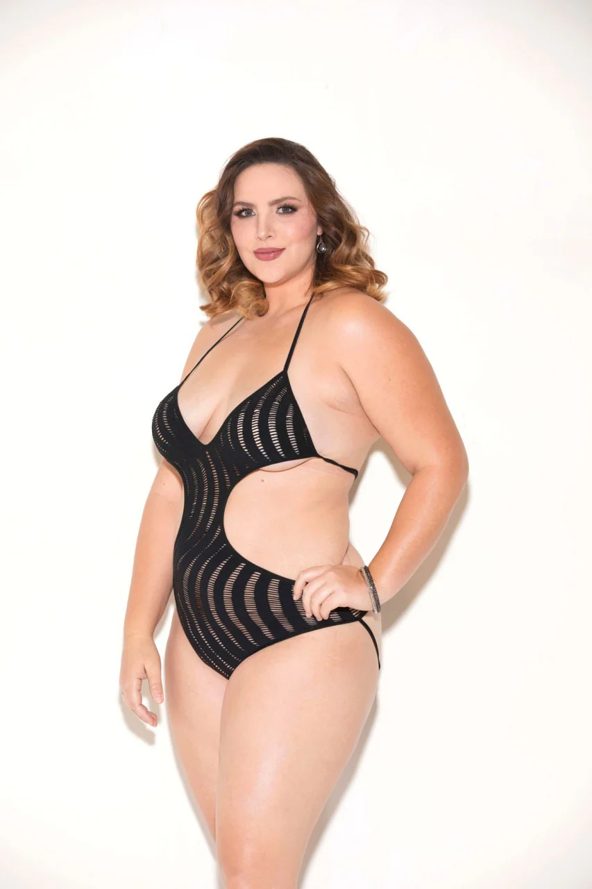 GL35070X Sexy Glitter Lingerie Plus Size Swirl Cut Out Teddy - Image 2