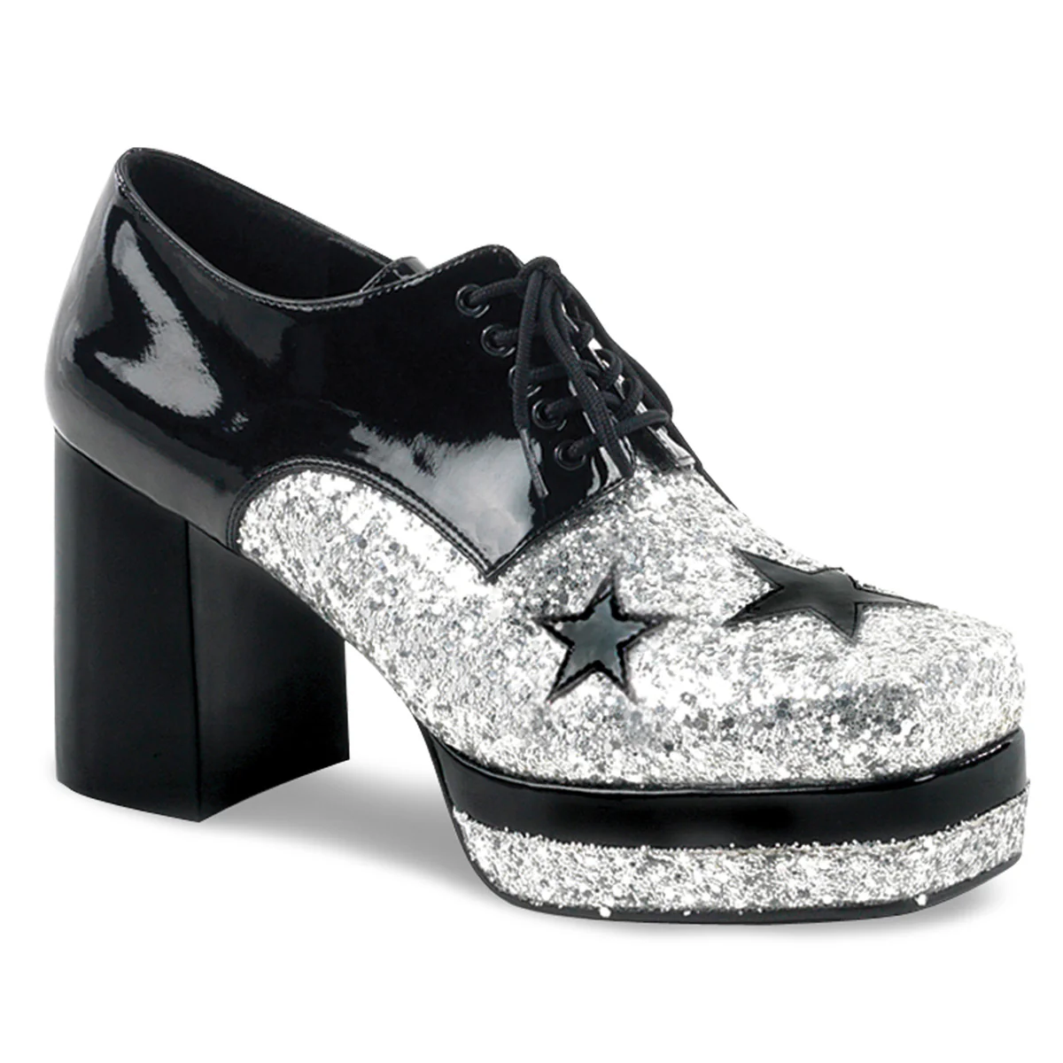 GLAMROCK-02 Funtasma Black Pat-Silver Gltr Men's Shoes