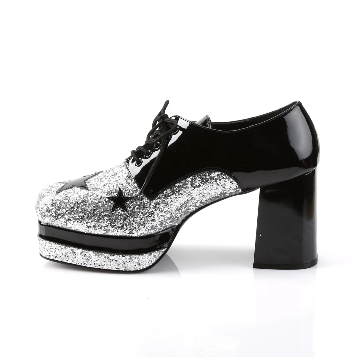 GLAMROCK-02 Funtasma Black Pat-Silver Gltr Men's Shoes - Image 3