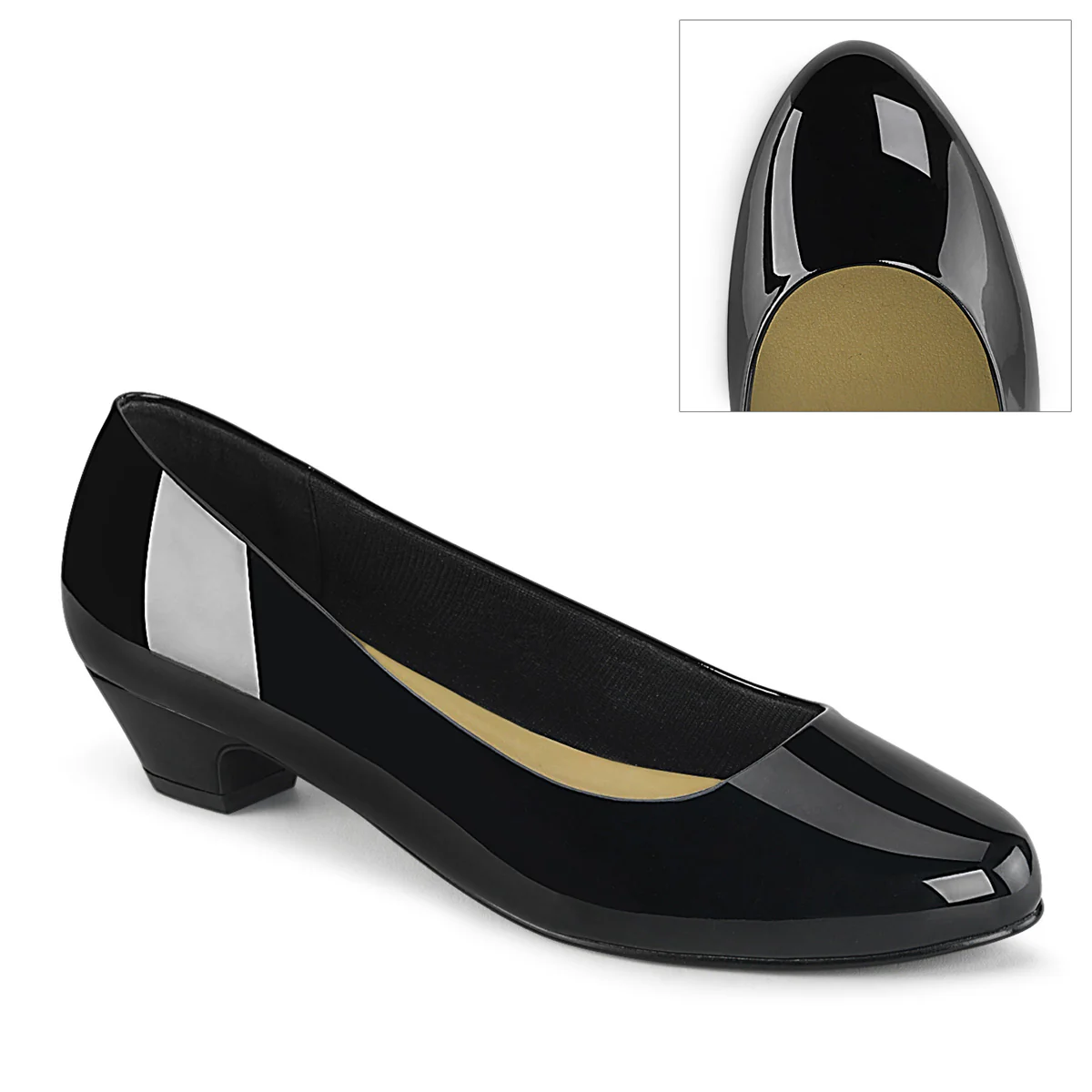 GWEN-01 Large Size Ladies Shoes 1.5" Heel Black Patent Fetish Footwear - Image 6