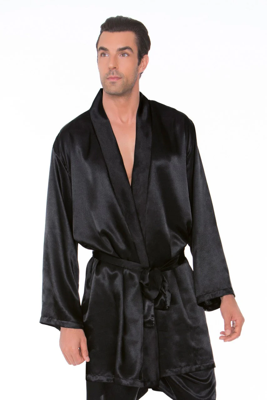 IC8800 iCollection iCollection Mens Satin Robe W/ Matching Sash Black
