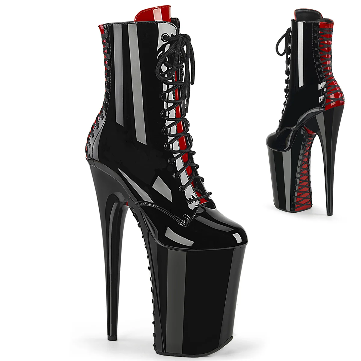Black Red 9 Inch Sky High Ankle Boots - Pleaser INFINITY-1020FH