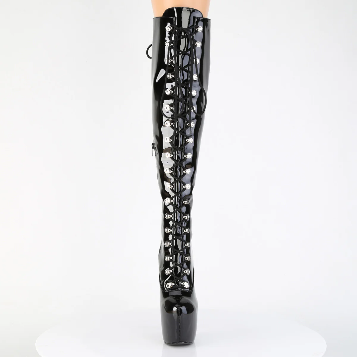 Black Patent 7 Inch Fetish Style Thigh Boots - Pleaser JUBILANT-3012 - Image 2
