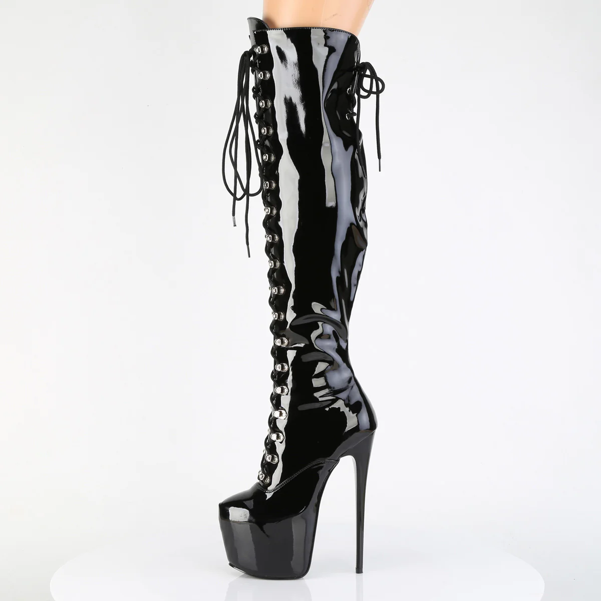 Black Patent 7 Inch Fetish Style Thigh Boots - Pleaser JUBILANT-3012 - Image 3