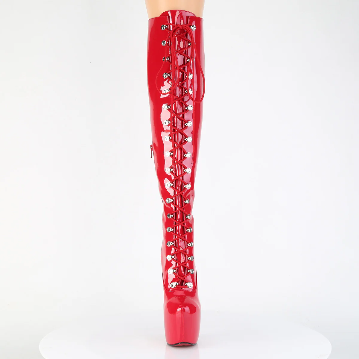 Red 7 Inch Pole Dance Thigh Boots - Pleaser JUBILANT-3012 - Image 2