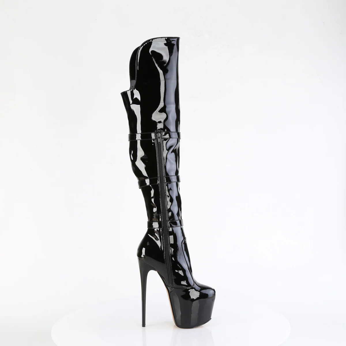 Black Patent 7 Inch Pole Dancing Thigh Boots -  Pleaser JUBILANT-3018 - Image 5