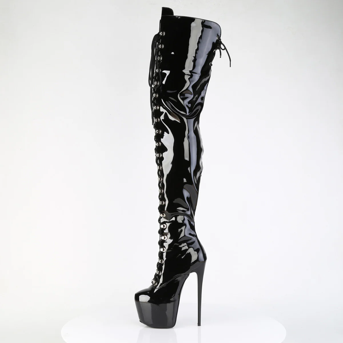 Black Patent 7 Inch Exotic Dancer Crotch Boots - Pleaser JUBILANT-4012 - Image 3