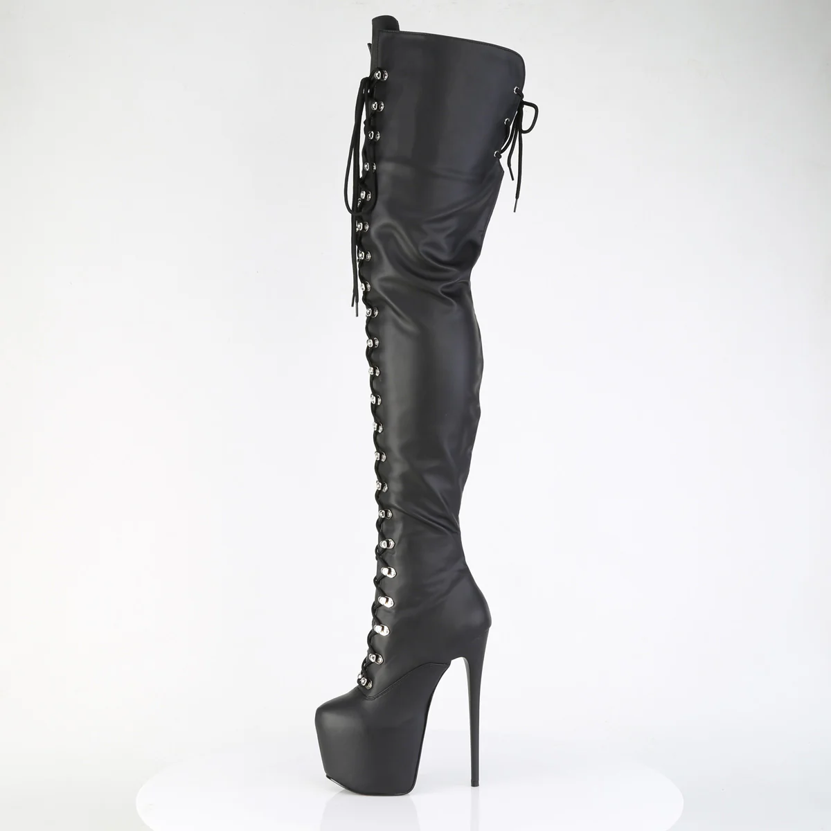 Black Faux Leather 7 Inch Exotic Dance Crotch High Boots - Pleaser JUBILANT-4012 - Image 3