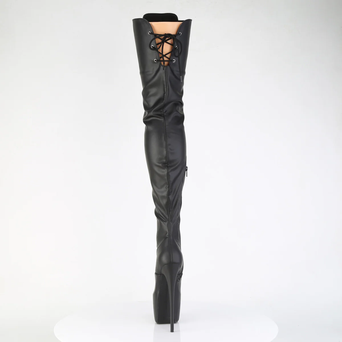 Black Faux Leather 7 Inch Exotic Dance Crotch High Boots - Pleaser JUBILANT-4012 - Image 4