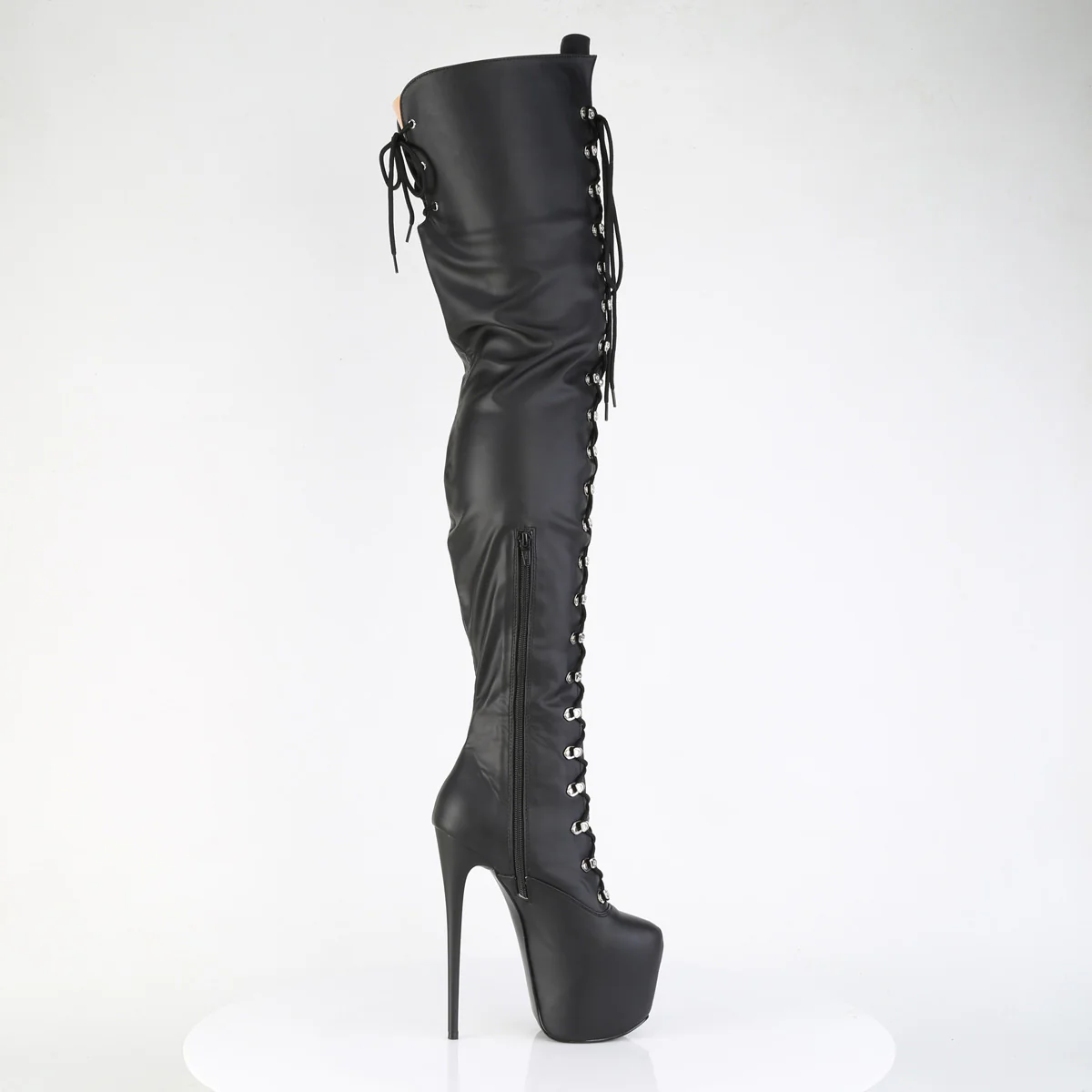 Black Faux Leather 7 Inch Exotic Dance Crotch High Boots - Pleaser JUBILANT-4012 - Image 5