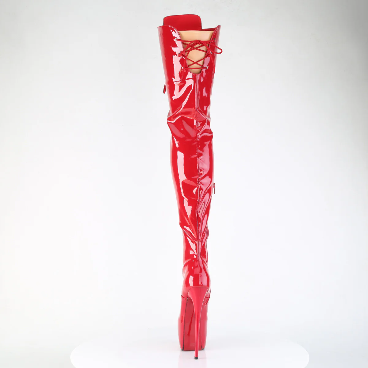 Red 7 Inch Fetish Style Crotch Length Boots - Pleaser JUBILANT-4012 - Image 4
