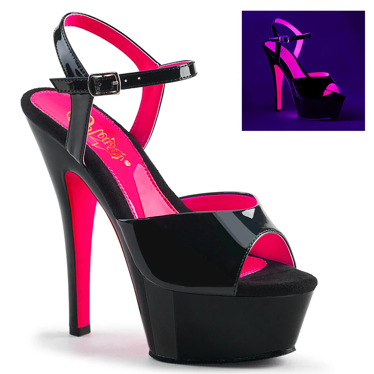 Black Hot Pink 6 Inch Platform Kinky Platform Shoes -  Pleaser KISS-209TT - Image 6