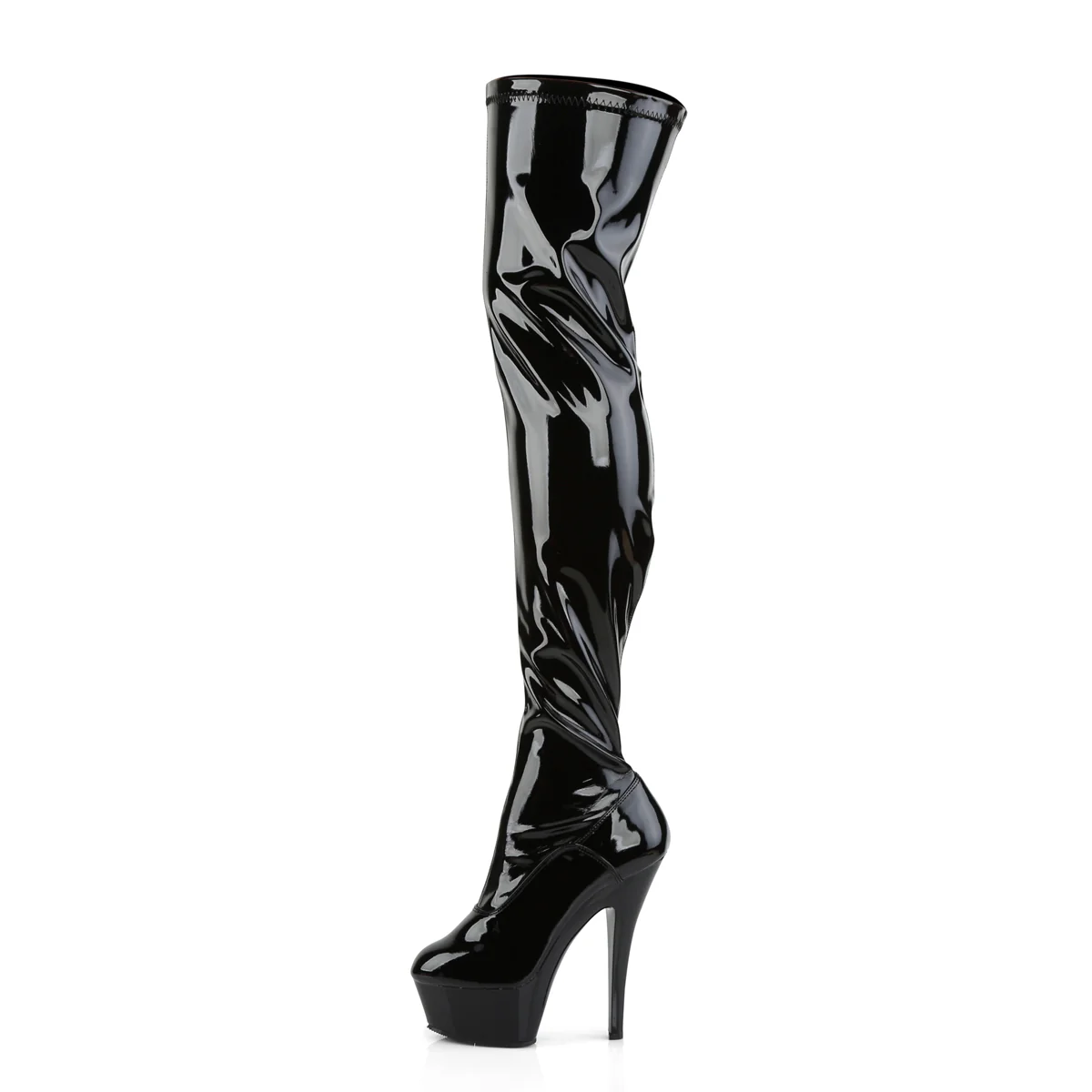 Black Patent 6 Inch Pole Dancing Thigh Boots - Pleaser KISS-3000 - Image 3