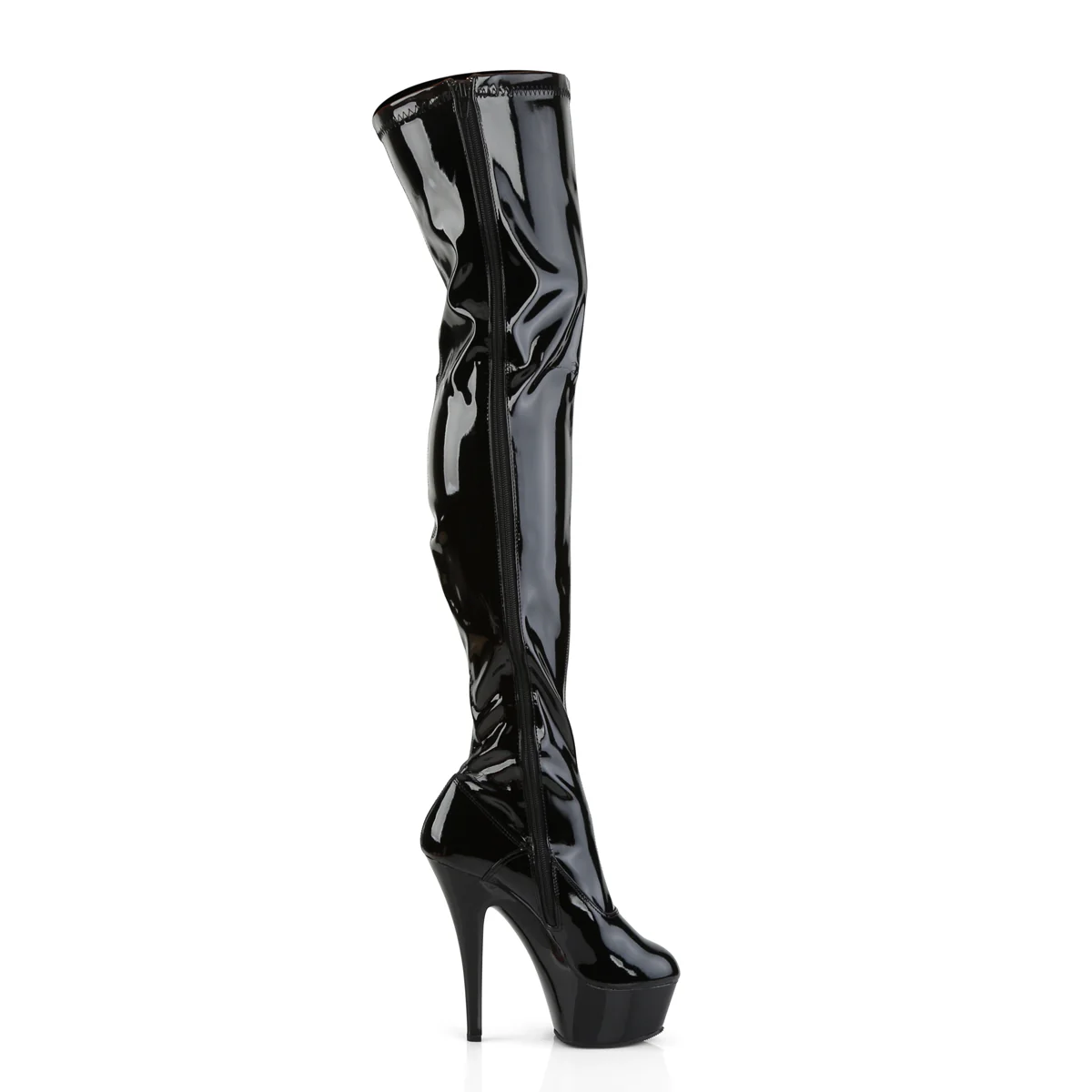 Black Patent 6 Inch Pole Dancing Thigh Boots - Pleaser KISS-3000 - Image 5