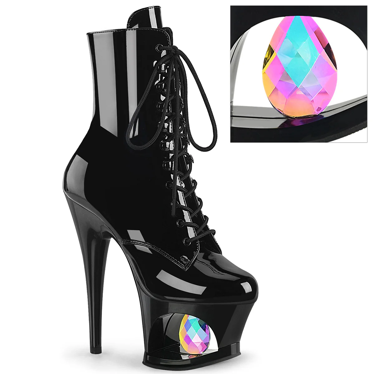 Black 7 Inch Ladies Fetish Ankle Boots - Pleaser MOON-1020DIA
