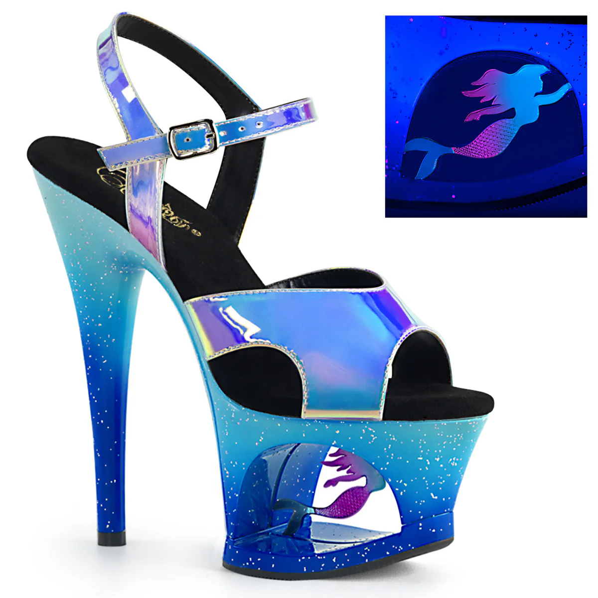 Blue 7 Inch Fetish Dancer Platform Shoes - Pleaser MOON-711MER - Image 6